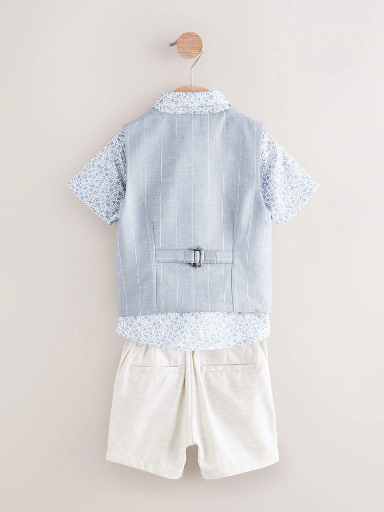 Blue Waistcoat Shirt Shorts and Bow Tie Set