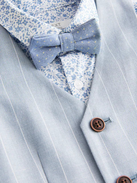 Blue Waistcoat Shirt Shorts and Bow Tie Set