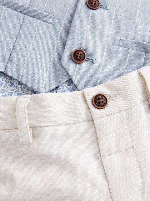 Blue Waistcoat Shirt Shorts and Bow Tie Set
