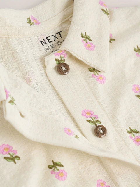 Pink/Cream Flower 100% Cotton Short Sleve Shirt and Shorts Set