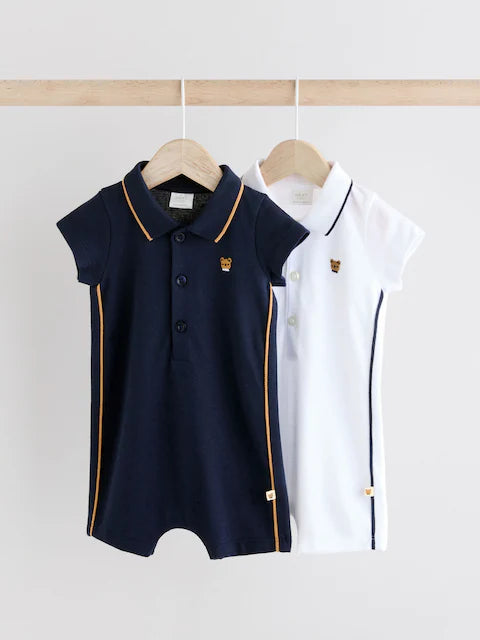 Blue/White Textured Baby Rompers 2 Pack