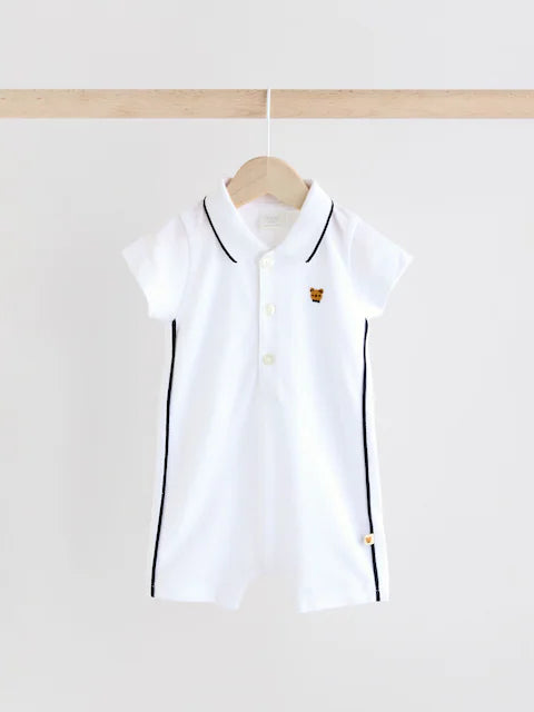 Blue/White Textured Baby Rompers 2 Pack