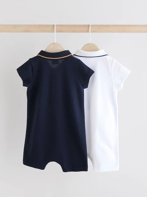 Blue/White Textured Baby Rompers 2 Pack
