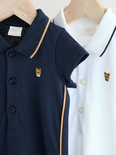 Blue/White Textured Baby Rompers 2 Pack