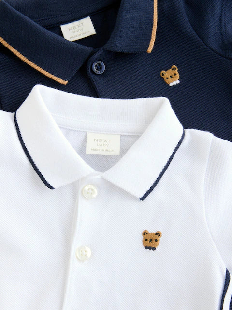 Blue/White Textured Baby Rompers 2 Pack