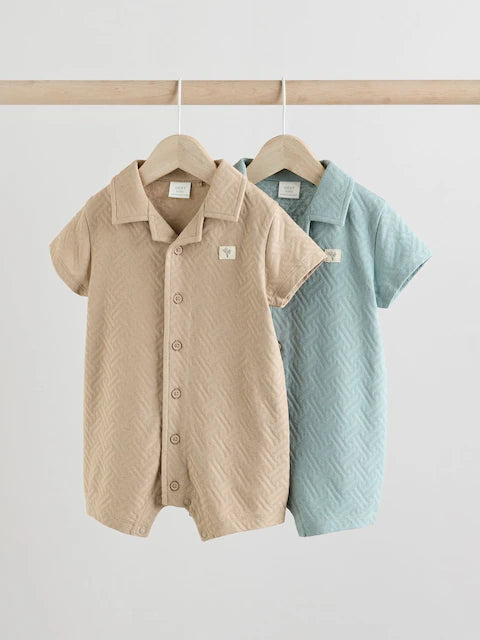 Blue/Neutral Textured Baby Rompers 2 Pack