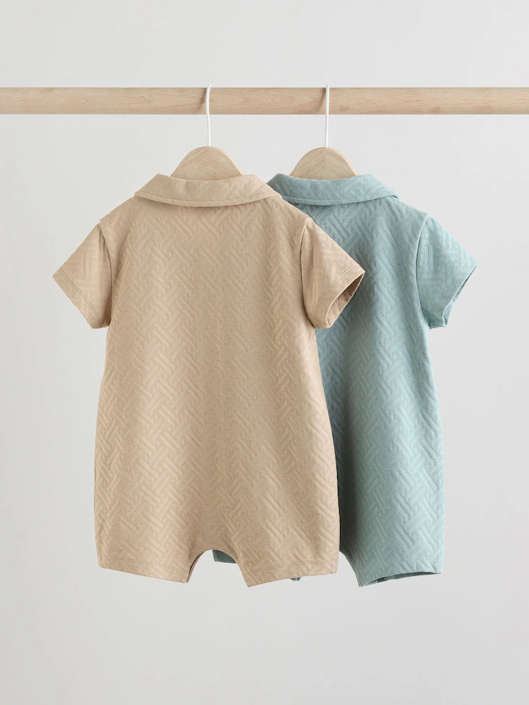 Blue/Neutral Textured Baby Rompers 2 Pack