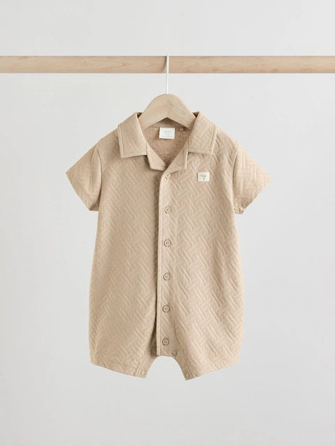 Blue/Neutral Textured Baby Rompers 2 Pack