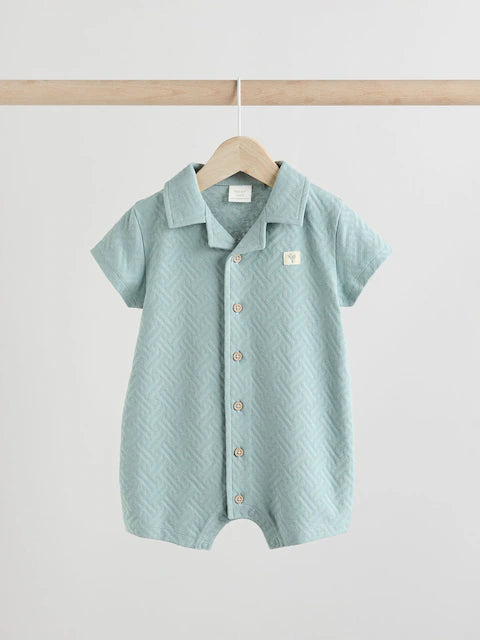 Blue/Neutral Textured Baby Rompers 2 Pack