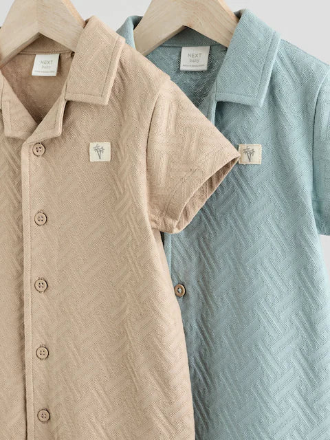 Blue/Neutral Textured Baby Rompers 2 Pack