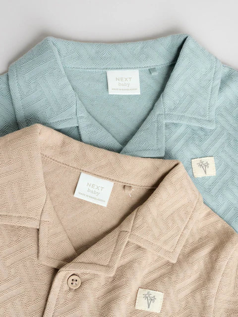 Blue/Neutral Textured Baby Rompers 2 Pack