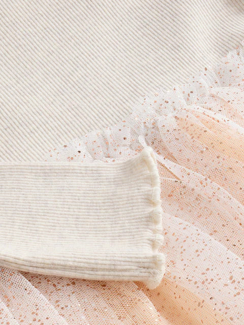 Character Oatmeal & Pink Long Sleeve Dress & Bomber Cardigan Set