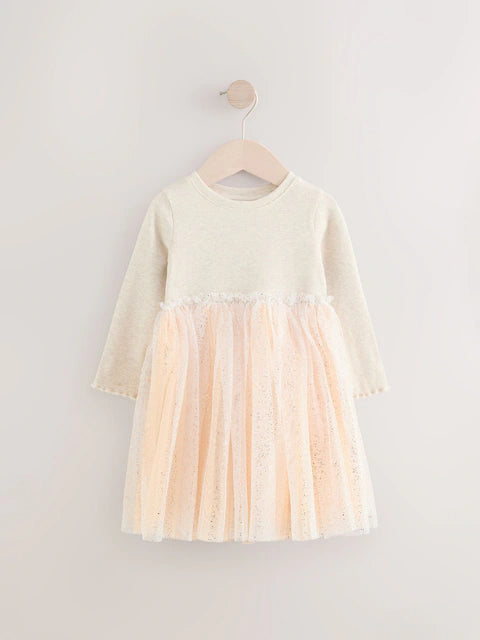 Character Oatmeal & Pink Long Sleeve Dress & Bomber Cardigan Set