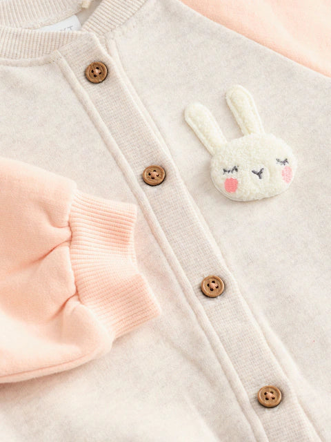 Character Oatmeal & Pink Long Sleeve Dress & Bomber Cardigan Set