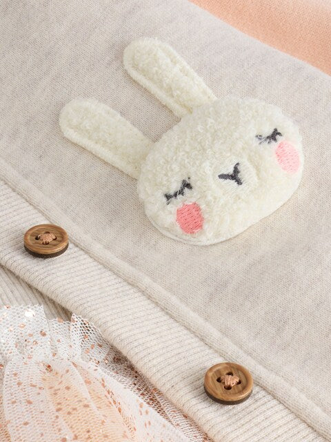 Character Oatmeal & Pink Long Sleeve Dress & Bomber Cardigan Set