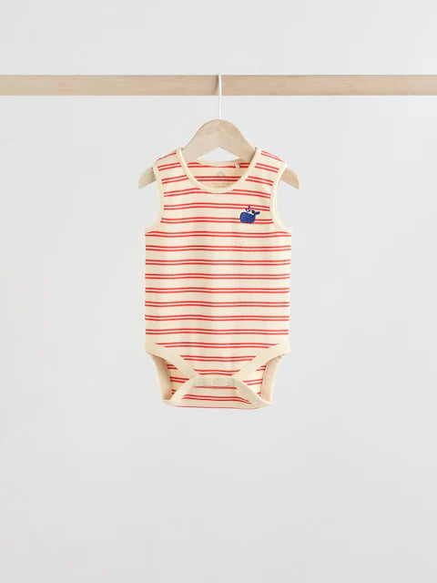 Blue/Red Stripe Nautical Baby Vest Bodysuits 5 Pack