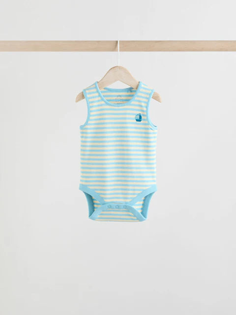 Blue/Red Stripe Nautical Baby Vest Bodysuits 5 Pack