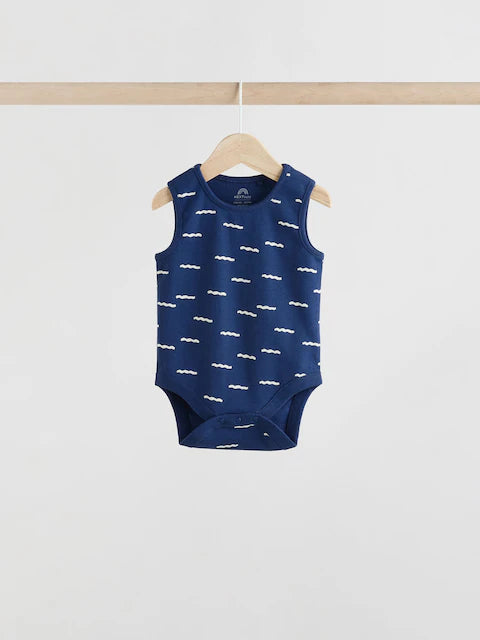 Blue/Red Stripe Nautical Baby Vest Bodysuits 5 Pack