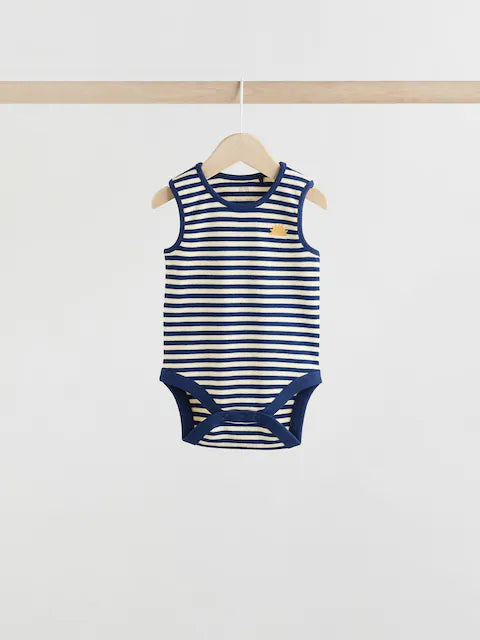 Blue/Red Stripe Nautical Baby Vest Bodysuits 5 Pack