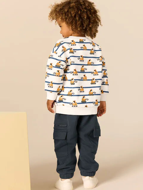 White and Navy Blue Striped Digger Sweatshirt and Utility Joggers 2 Piece Set