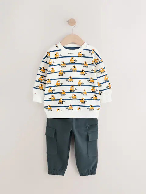 White and Navy Blue Striped Digger Sweatshirt and Utility Joggers 2 Piece Set
