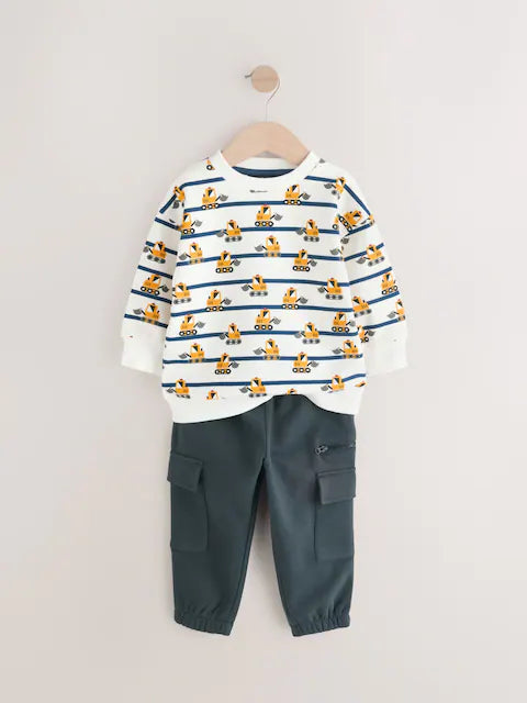 White and Navy Blue Striped Digger Sweatshirt and Utility Joggers 2 Piece Set