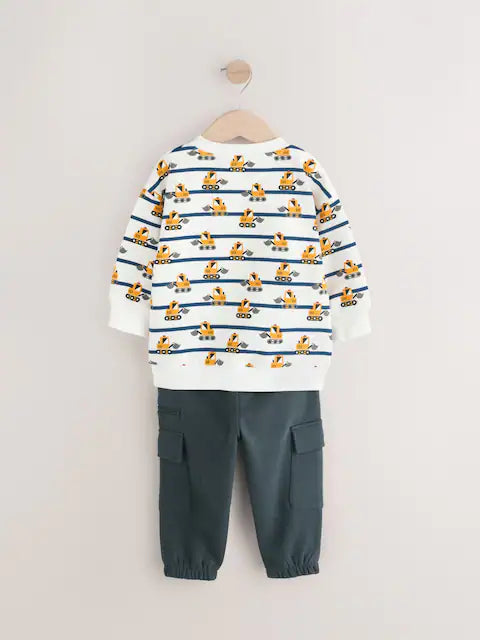 White and Navy Blue Striped Digger Sweatshirt and Utility Joggers 2 Piece Set