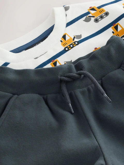 White and Navy Blue Striped Digger Sweatshirt and Utility Joggers 2 Piece Set