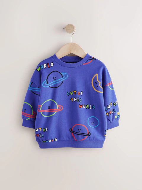 Blue Space All-Over Print Crew Neck Sweatshirt