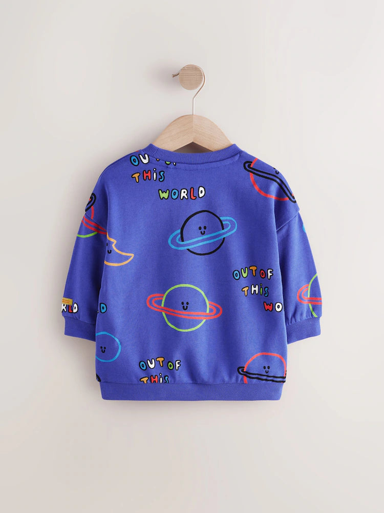 Blue Space All-Over Print Crew Neck Sweatshirt