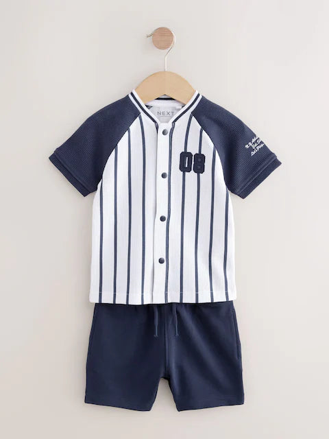 White/Navy Baseball Short Sleeve Jersey Shirt & Shorts Set