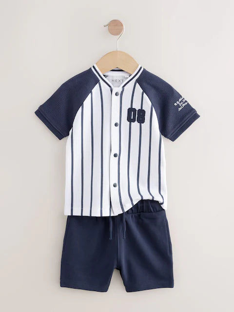 White/Navy Baseball Short Sleeve Jersey Shirt & Shorts Set