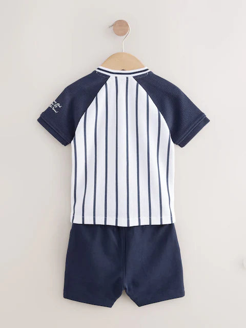 White/Navy Baseball Short Sleeve Jersey Shirt & Shorts Set