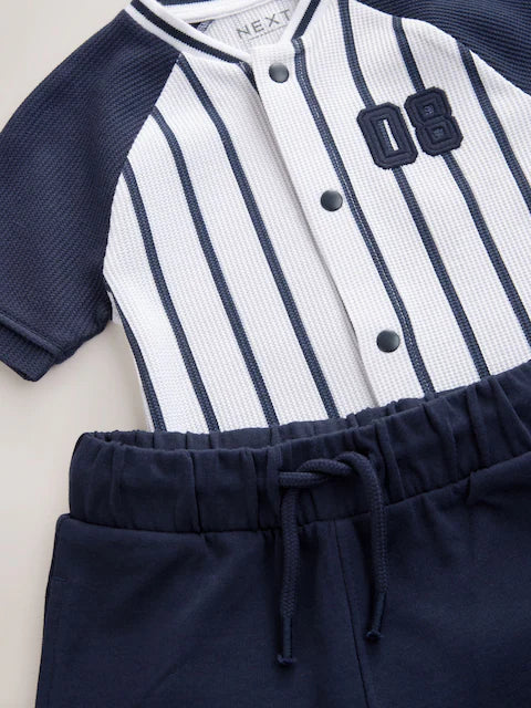 White/Navy Baseball Short Sleeve Jersey Shirt & Shorts Set