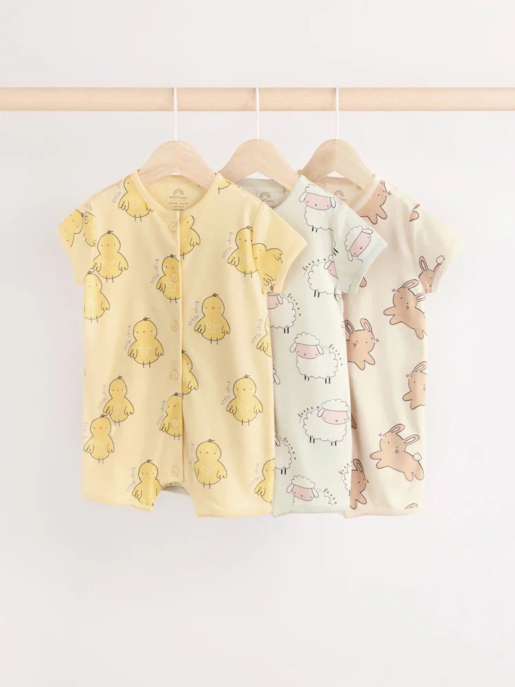 Animal Printed Popper Through 3 Pack Baby Rompers