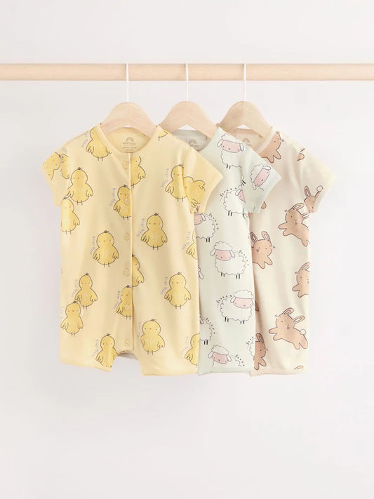 Animal Printed Popper Through 3 Pack Baby Rompers