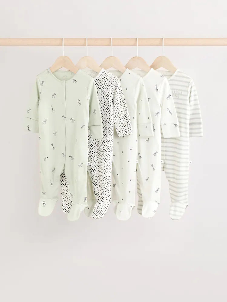 Green Baby 100% Cotton Sleepsuit 5 Pack