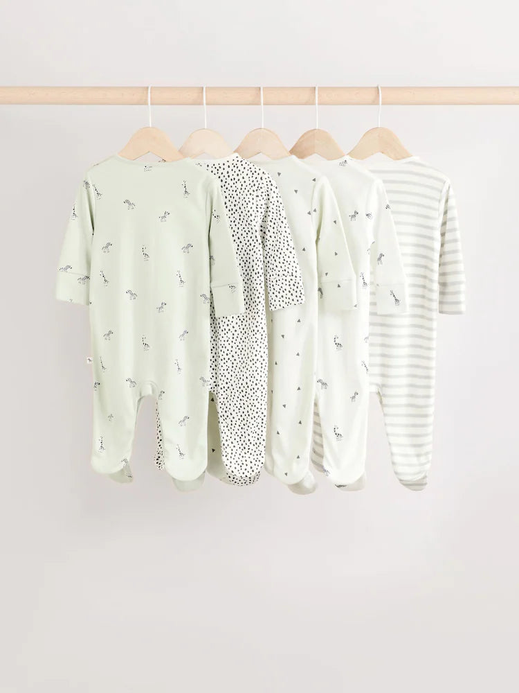 Green Baby 100% Cotton Sleepsuit 5 Pack