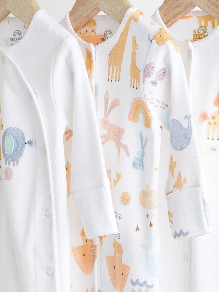 White Applique Animals Sleepsuit 3 Pack