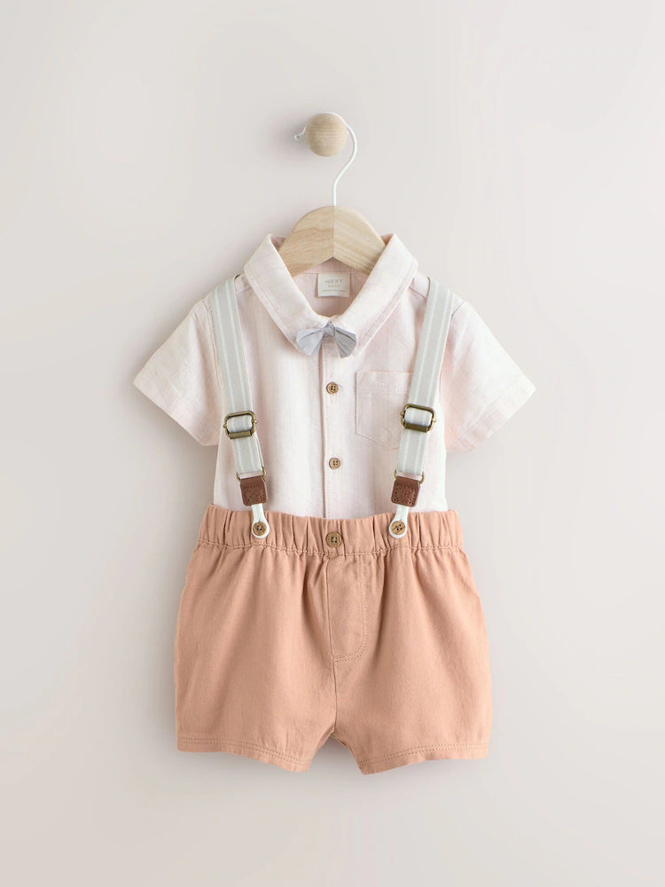 Apricot Orange Shirt Body, Shorts and Braces Baby 4 Piece Set