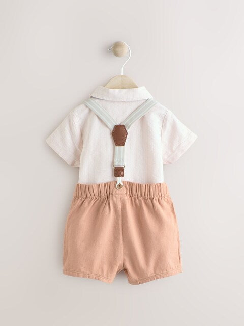 Apricot Orange Shirt Body, Shorts and Braces Baby 4 Piece Set