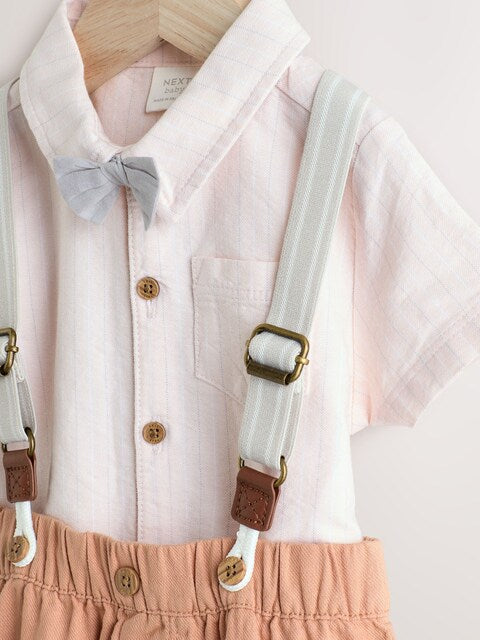 Apricot Orange Shirt Body, Shorts and Braces Baby 4 Piece Set
