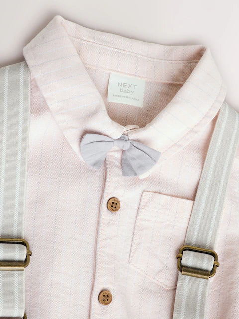 Apricot Orange Shirt Body, Shorts and Braces Baby 4 Piece Set