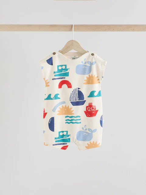 Blue/White 100% Cotton Rompers 3 Pack