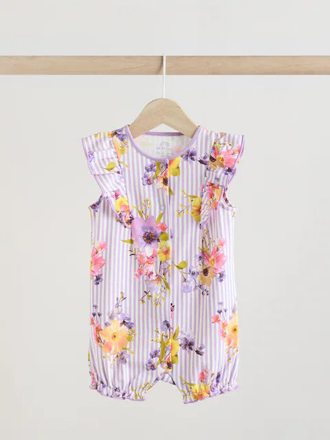 Multi Bright Floral Print Baby 100% Cotton Rompers 3 Pack