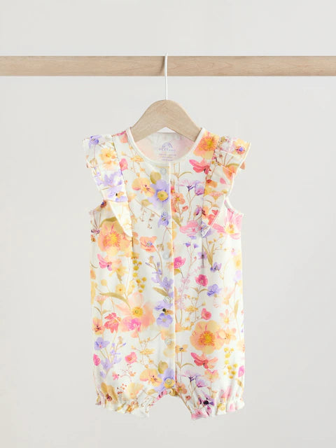 Multi Bright Floral Print Baby 100% Cotton Rompers 3 Pack