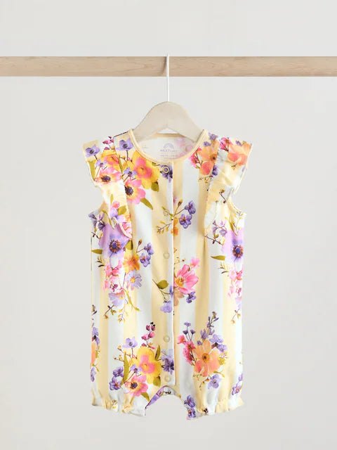 Multi Bright Floral Print Baby 100% Cotton Rompers 3 Pack