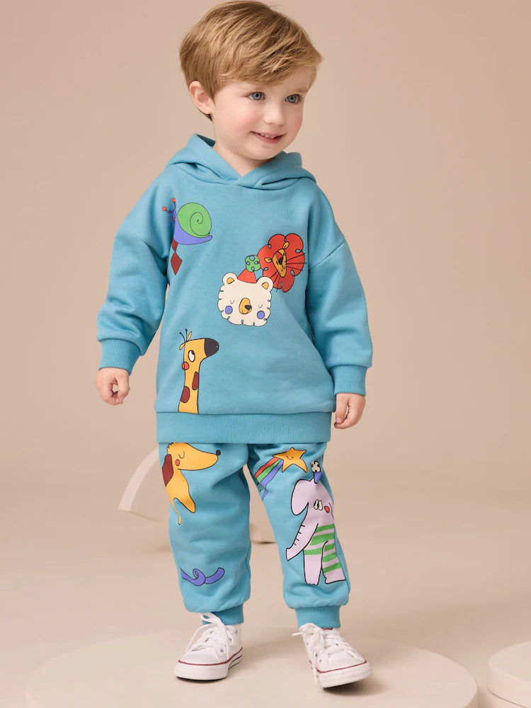 Blue Printed Hoodie And Joggers Set