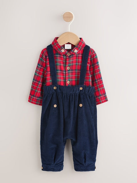 Red Check Baby Shirts Trousers and Braces 3 Piece Set