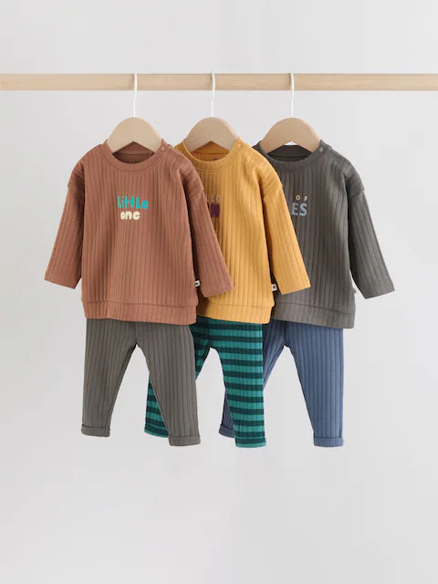 Green/Brown Slogan Tops and Leggings 6 Piece Baby Set